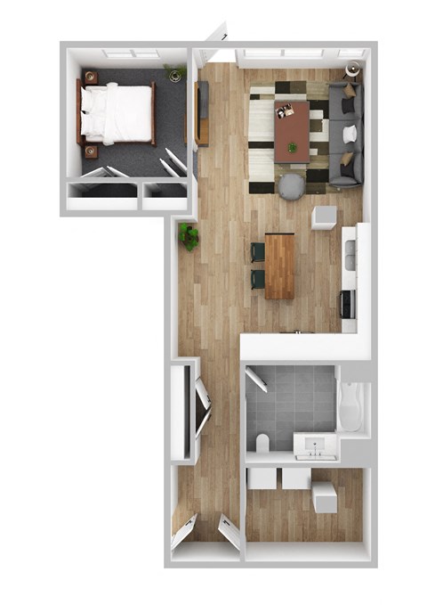 Floor plan for 1 bed, 1 bath, 974 sqft